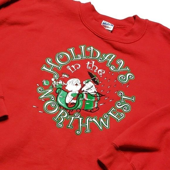 Vintage Red Christmas Unisex Sweater Santa Holidays PNW - Picture 3 of 6